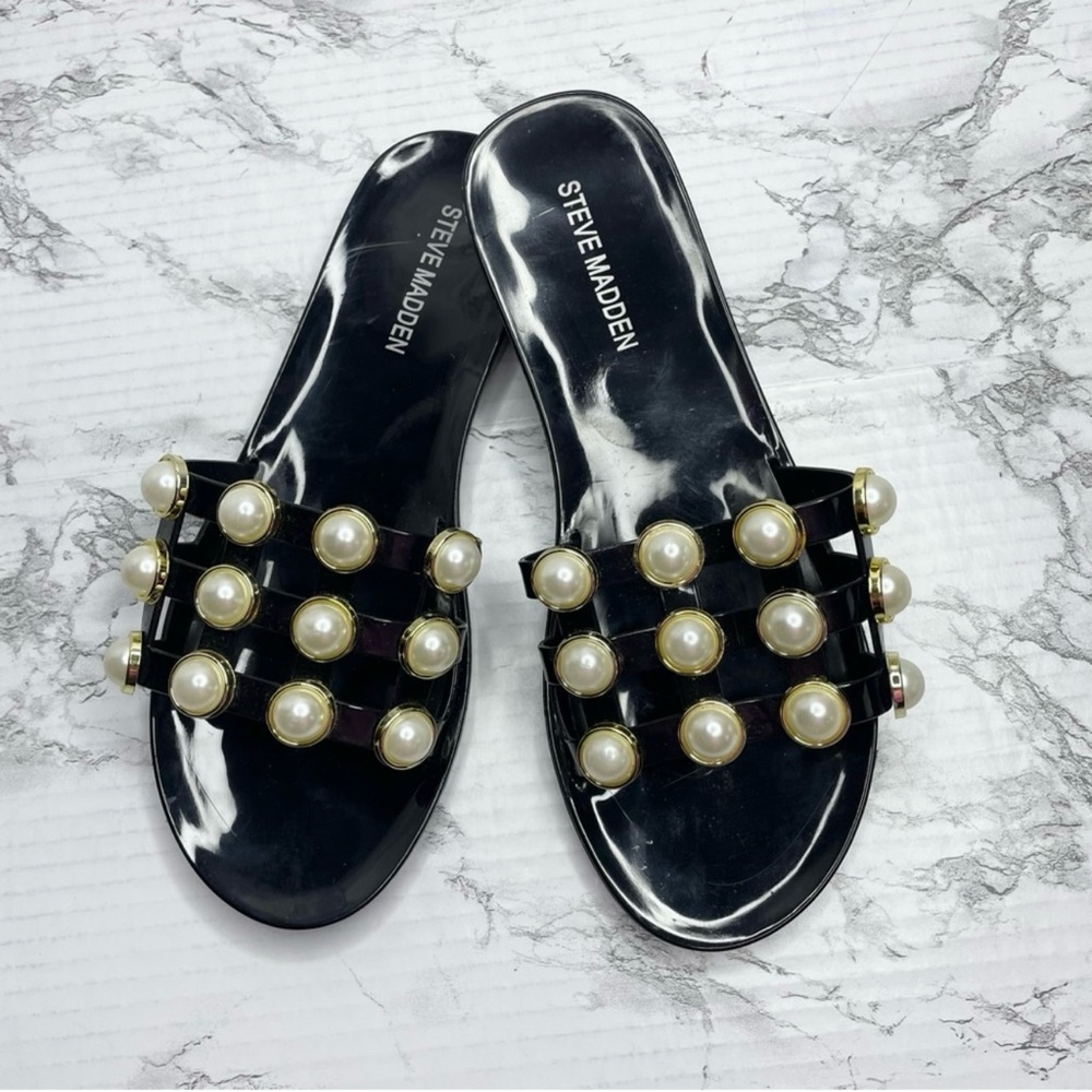 *STEVE MADDEN* Black Jelly Faux Pearl Slide Sandals
